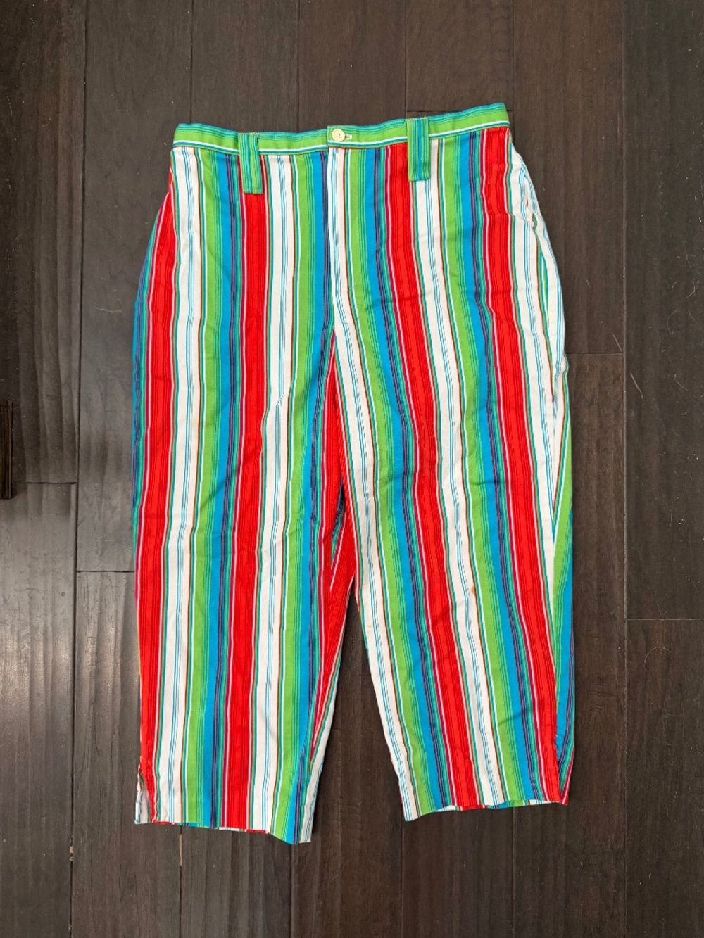 Vintage 90s Carolina Blues Bright Striped Cotton Capri Pant Sz 12